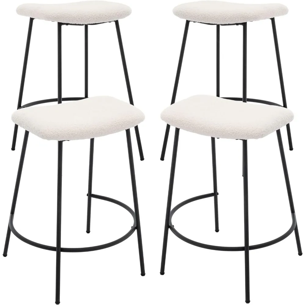 

25.5" Modern Counter Height Bar Stools Set of 4 Upholstered Sherpa Fabric Barstools Backless Bar Chairs Saddle Stools for Kitche