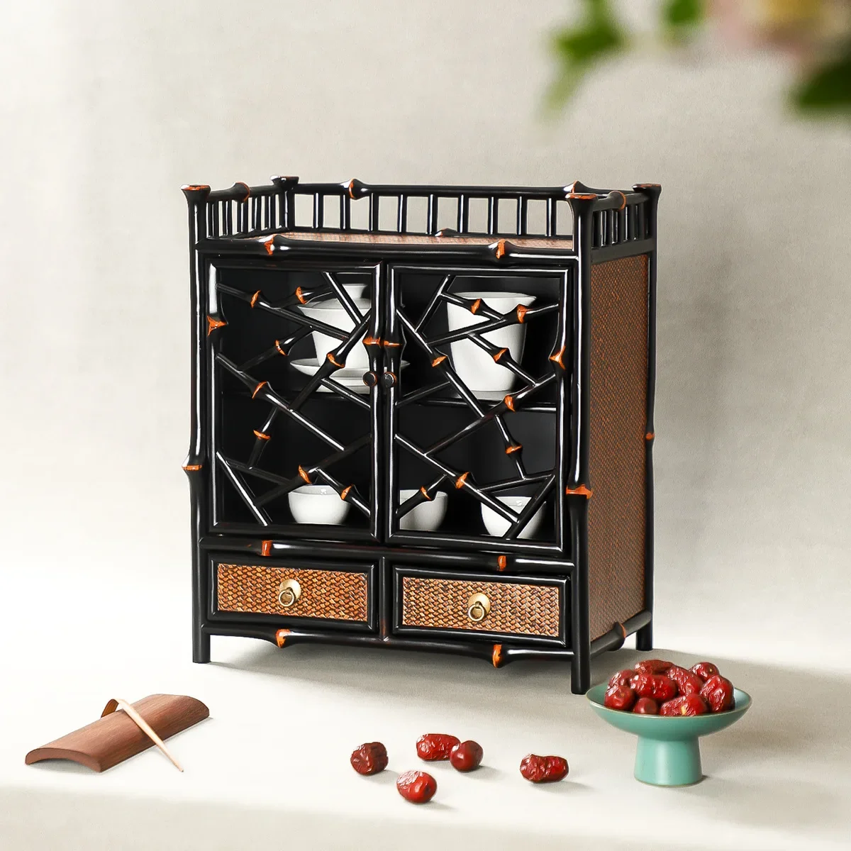 

Бамбуковая полка для чайного сервиза в стиле ретро, полка для хранения богу, орнамент, чайный поднос, бамбуковое плетение ручной работы