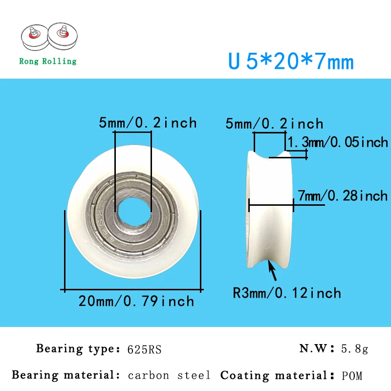 5*20*7 U groove door or window black color nylon bearing bore 5mm,Sliding wheels/rollers/pulleys diameter 20mm,thickness 7mm.