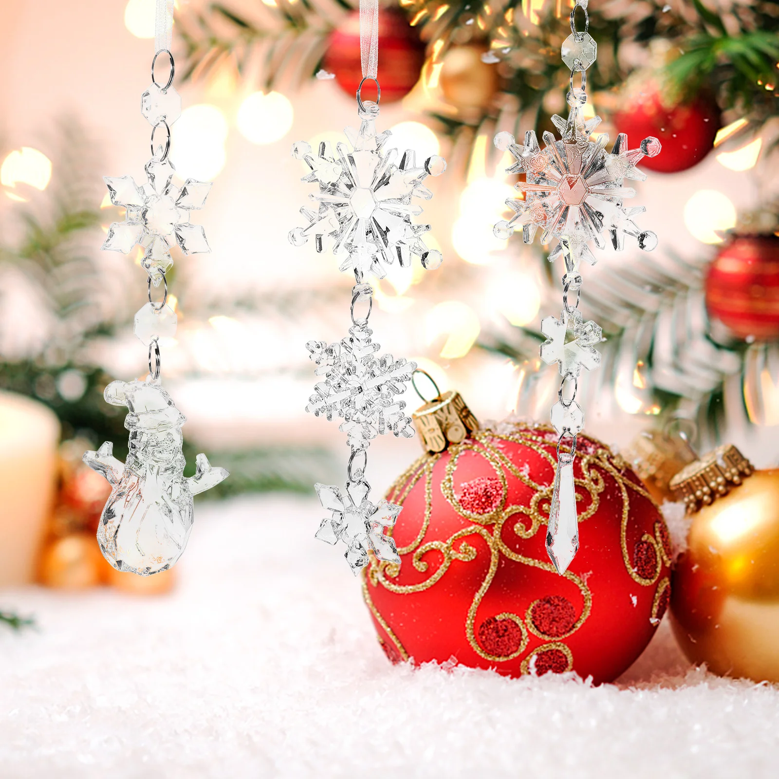 

3Pcs Xmas Tree Decor Acrylic Snowflake Pendants Hanging Ornaments Christmas Party Home Garden Decoration