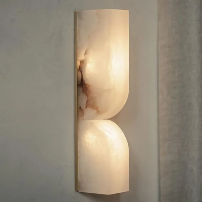 

Modern all copper Spanish natural marble wall lamp Nordic light luxury living room bedroom bedside hallway staircase wall lamp