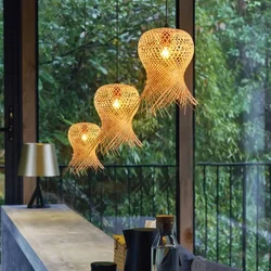 Classic Bamboo Lustre Chandelier Hanging Lamp Ceiling Handmade Rattan Pendant Light Fixture Weaving HomeLiving люстра потолочная