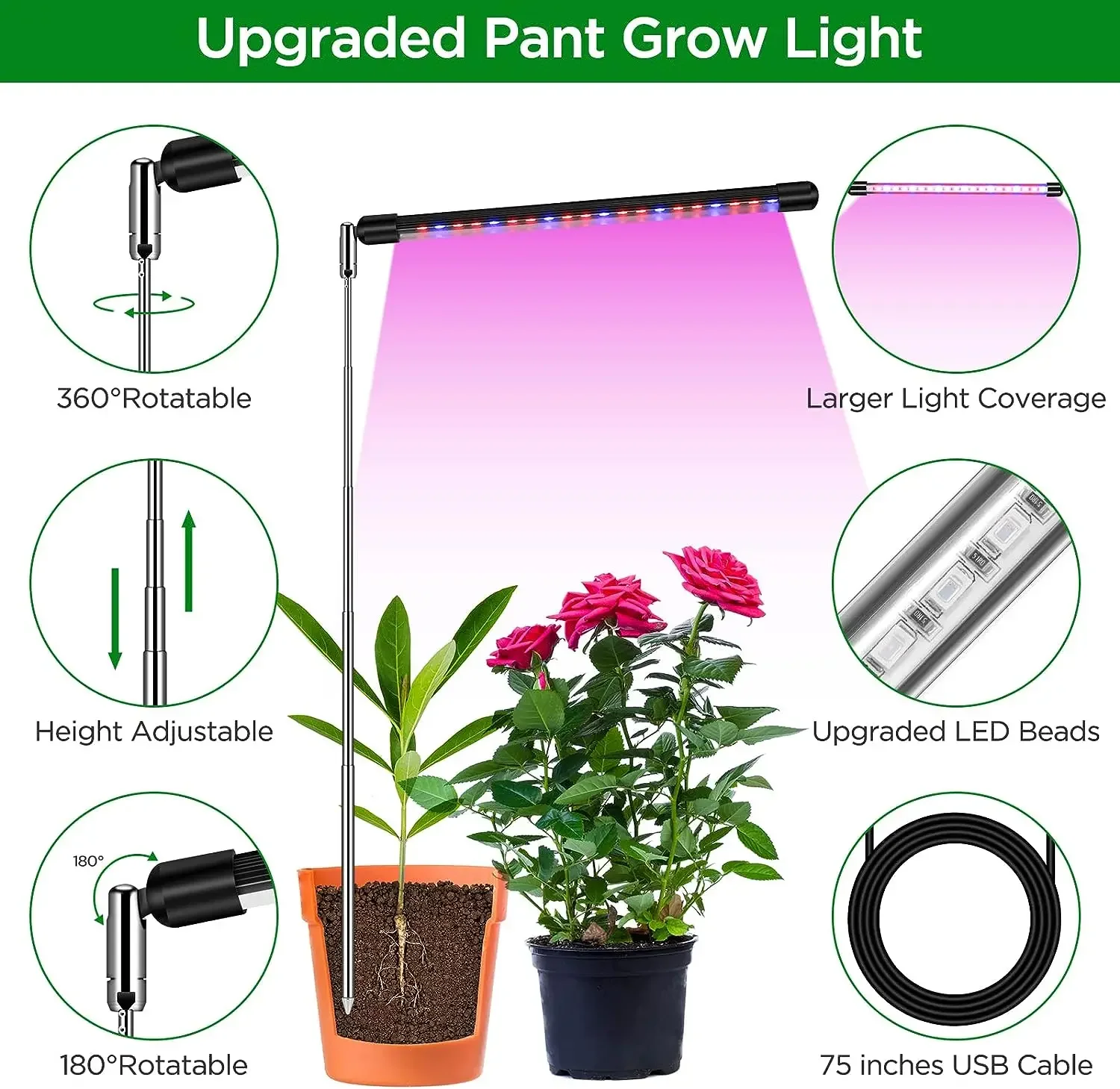 Imagem -02 - Led Usb Crescer Lâmpada Espectro Completo 5v Planta Luz de Crescimento para Estufa Interior Flor Mudas Haste Telescópica Tubo Fito Luz