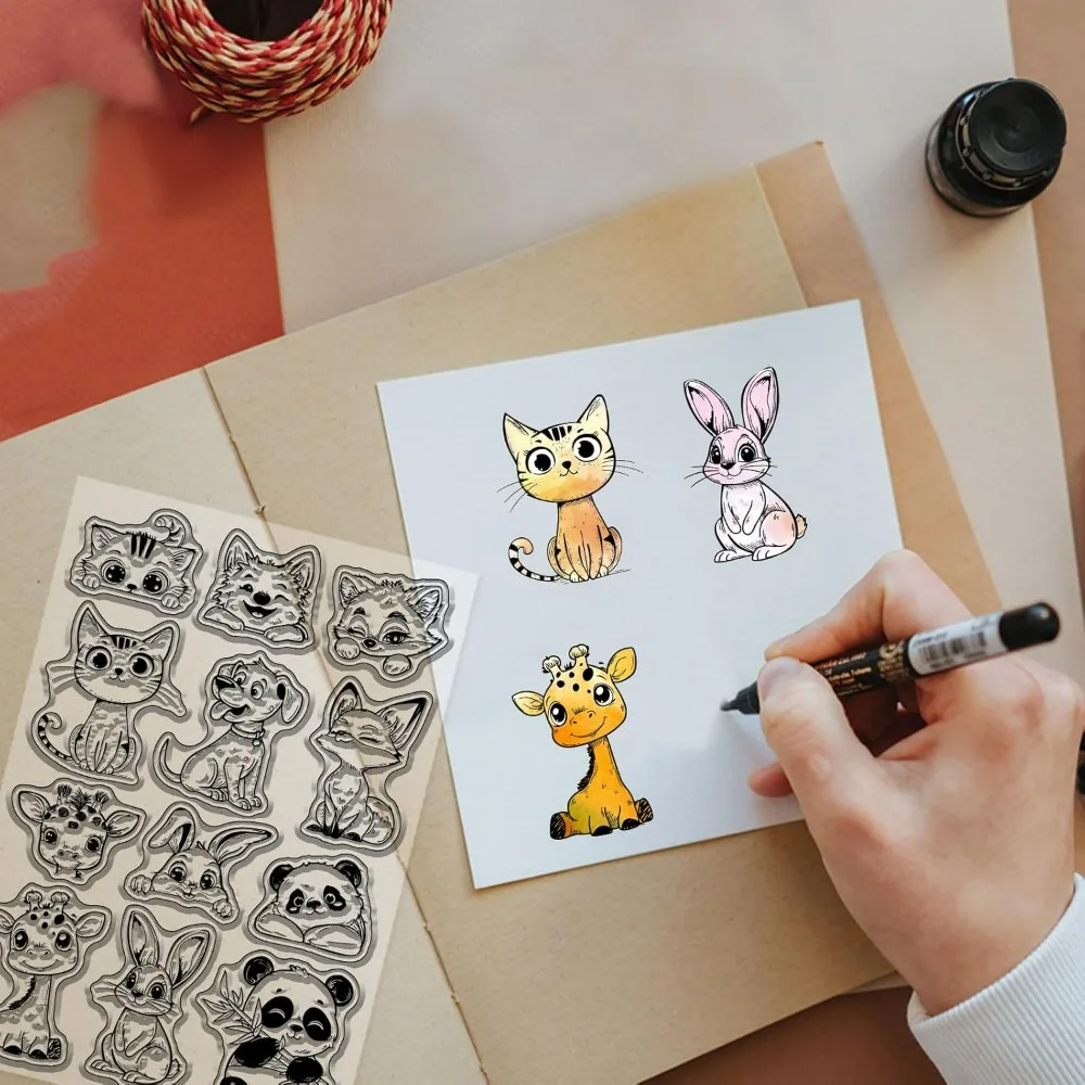 Cat Dog Rabbit Clear Stamps for Scrapbooking Panda Fox Giraffe Silicone Stamps Cute Animals Transparent Stamp for Card Making