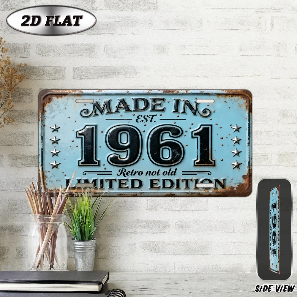2D Flat - 【2D Flat】 1pc 2D Flat Vintage Metal Aluminum Sign Decoration | Made in 1961, 12'' × 6'' Retro Decorative Plaque for Li