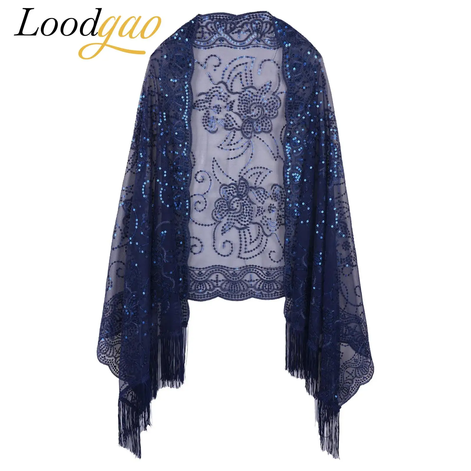 Elegant Wraps Women Retro Cover Ups Floral Vintage Sequin Shawls Sheer Shrugs Wrap Tops Evening Cape 1920s Cocktail Party Shawls