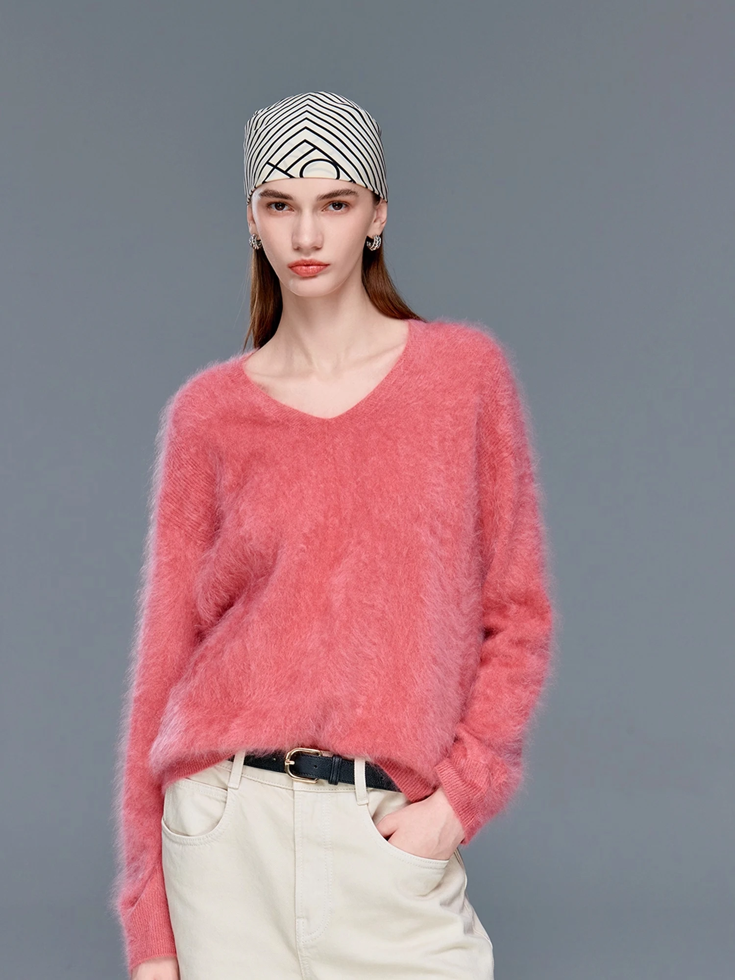 

Теплый вязаный свитер с V-образным вырезом, цельный, из тонкого меха ягненка, вязаный трикотаж для женщин