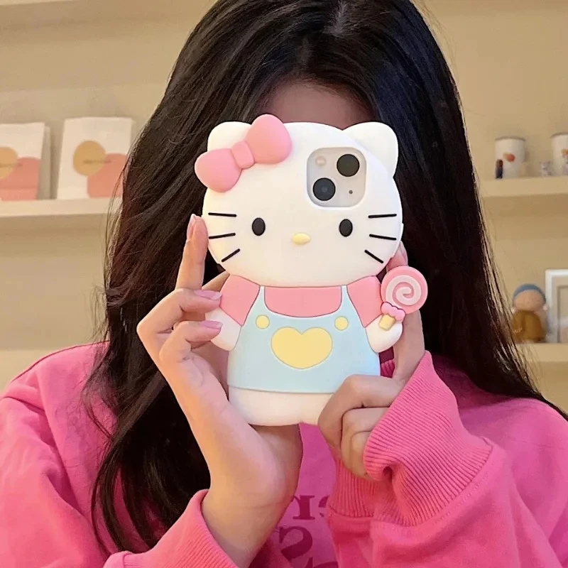 MINISO Hello Kitty 3D Stereoscopic Phone Case Anime Kuromi Melody for IPhone 15 14 13 12 11 Pro Max Silicone Soft Back Cover Y2K