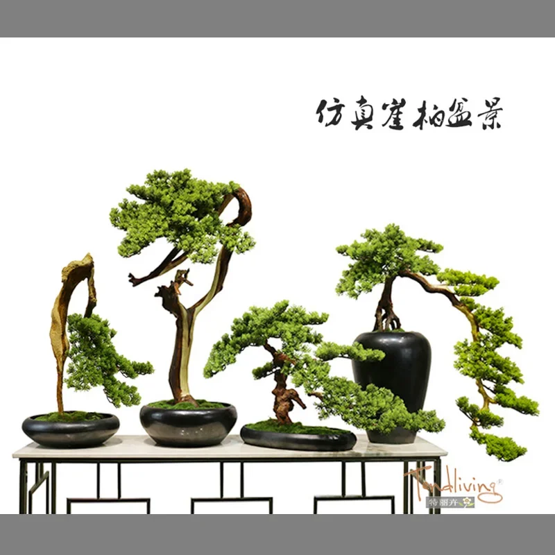 Ya Bai pine bottle view Chinese Zen style model room entrance tea indoor flower stand decoration potted plants