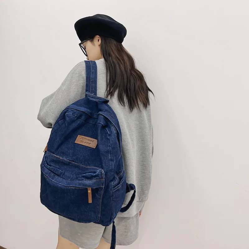 Demin-mochila de lona para mujer, morral escolar de viaje para estudiantes y estudiantes