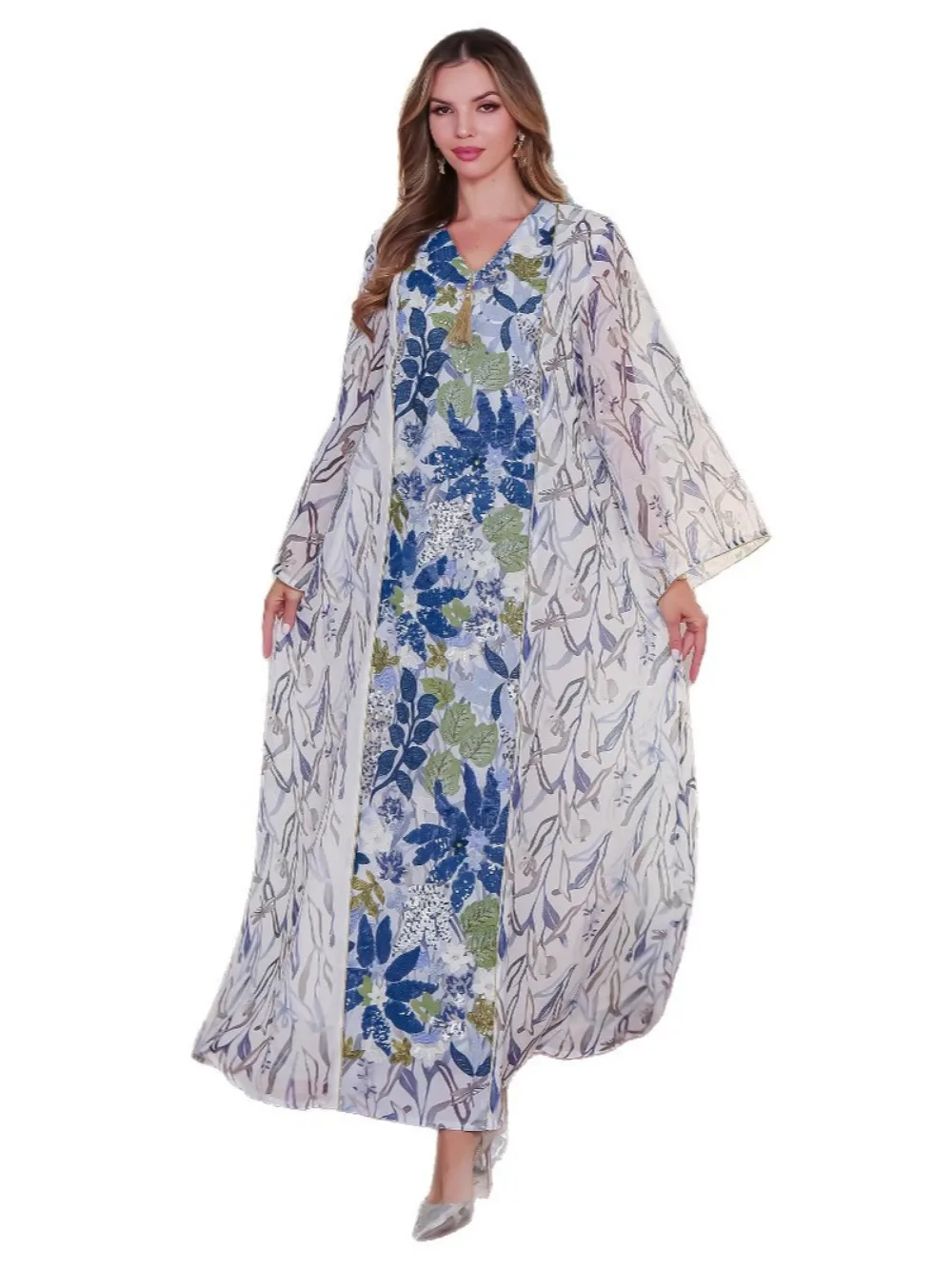 Eid Morocco Muslim Dress Women Floral Print Abaya Dubai Arabic Vestidos Long Kaftan Islamic Clothing Gown Robe 2022 Party Dress