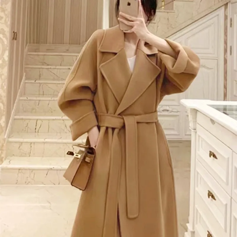 

Reversible Cashmere Coat Women's New Korean Woolen Hepburn Style