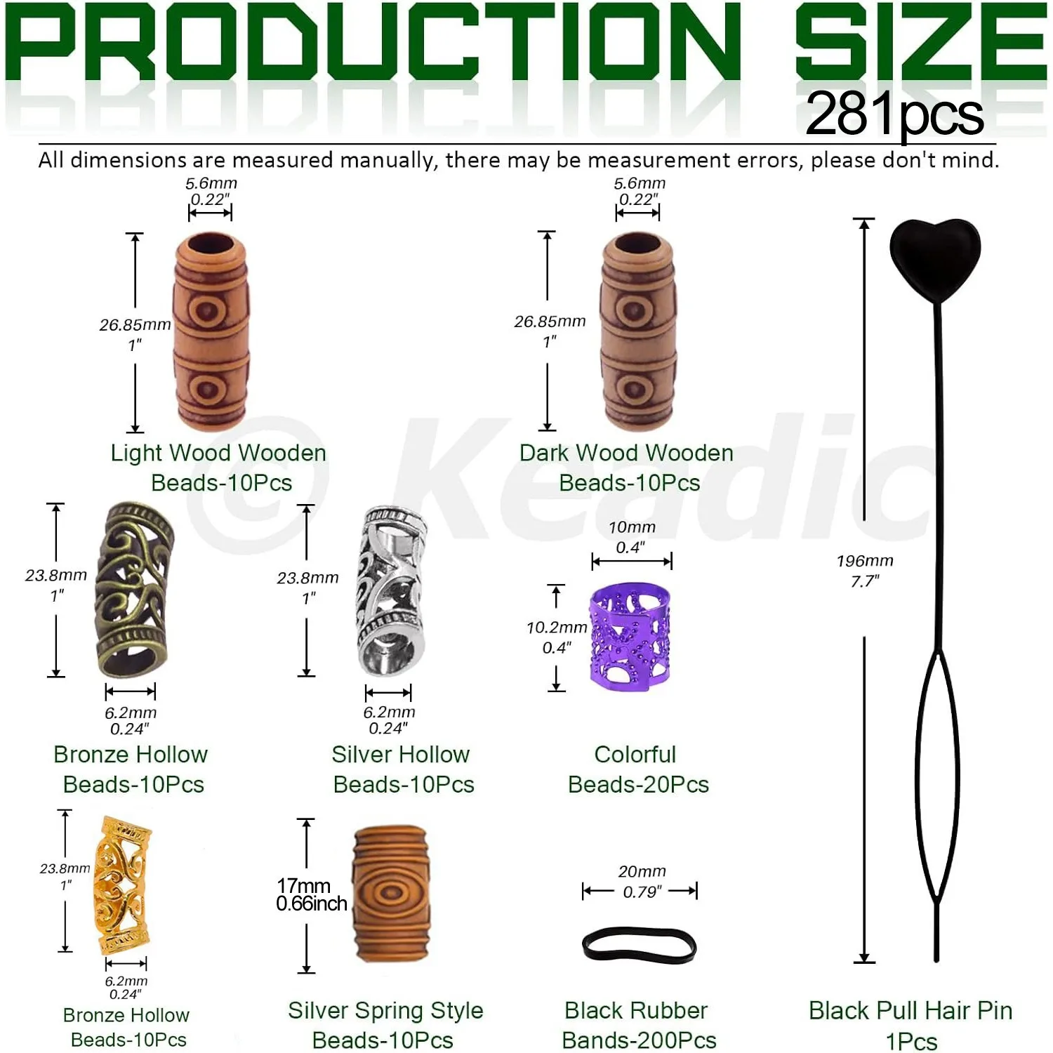 281 unids/bolsa Kit surtido de cuentas para el cabello incluye rastas, bandas de goma y Anillo para el cabello para trenzado de cabello, joyería DIY