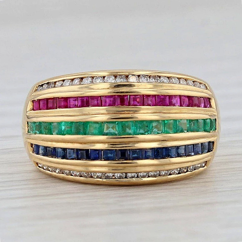 Luxuriöser Geometrischer Mehrschichtiger Farbiger Synthetischer Zirkonia Breiter Ring für Damen Mode Funkelnder Bankett-Festival-Schmuck Accessoires