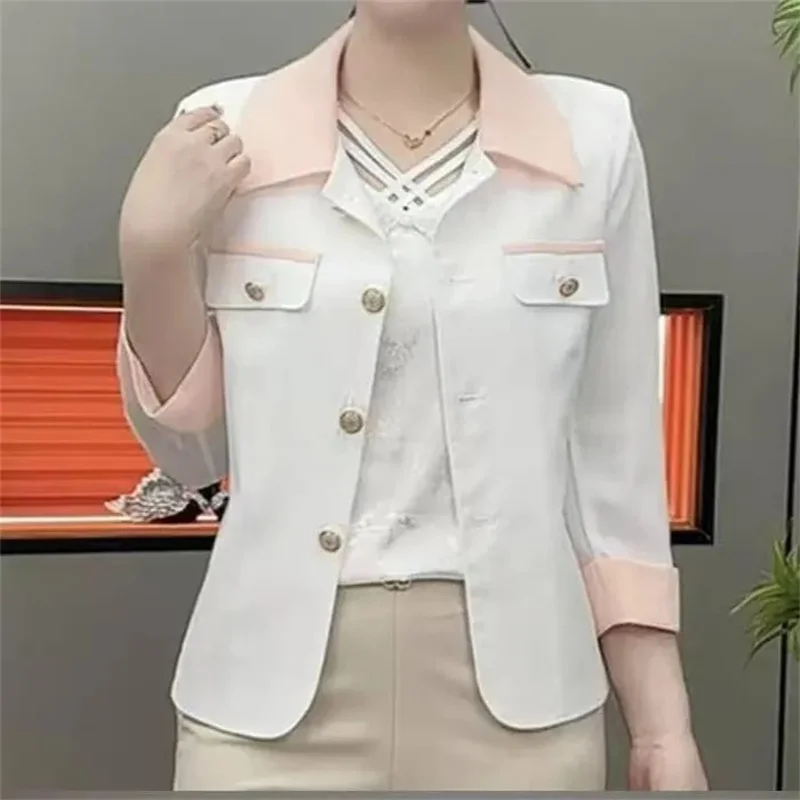 

2025 New Spring Summer Autumn Jacket Women's Coat Top Fashion Slim Splicing Small Fragrant Style Seven Quarter Sleeve Coat