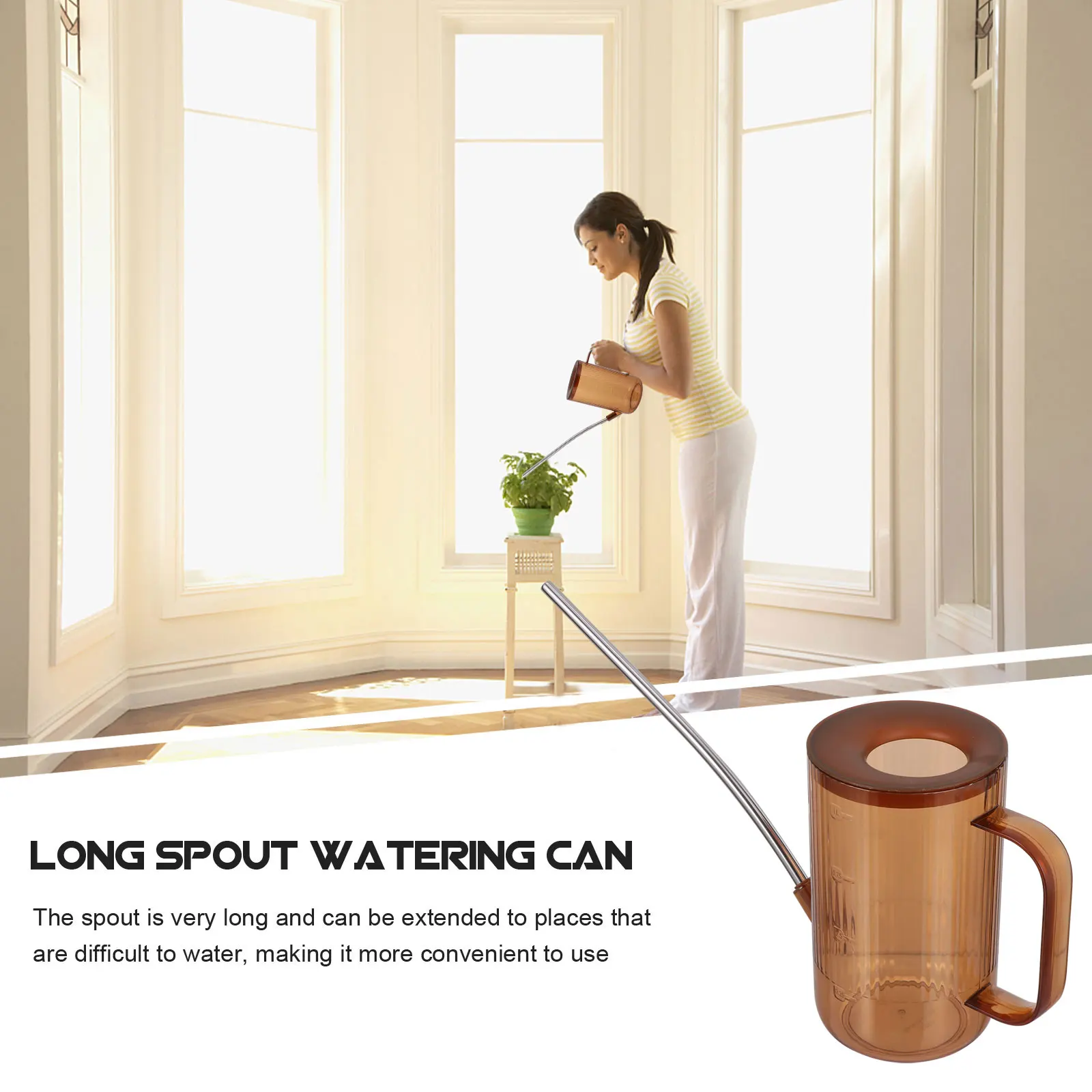 

Indoor Plants Long Spout Watering Kettle Stainless Steel Can Sprinkling Flower Brown Metal