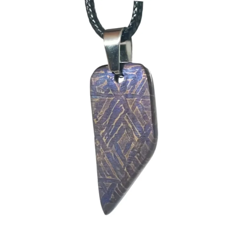 Muonionalusta Meteorite Slice Pendant Heat Oxidation Colored Pointed Blade Shape Meteorite Jewelry Collectible Necklace-LK277