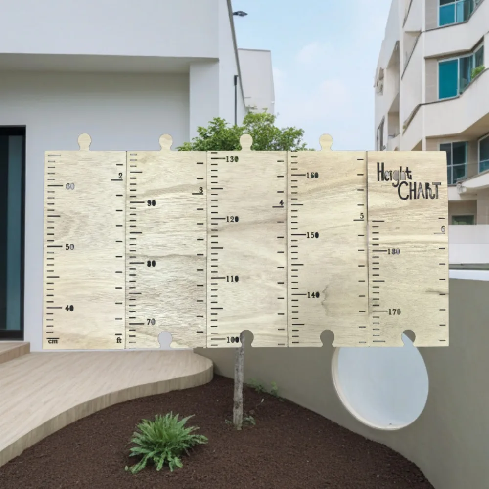 Wood Height Measurement Stickers Jigsaw Puzzle Enclose Adhesive Sticker Kids Growth Chart DIY Wall Art