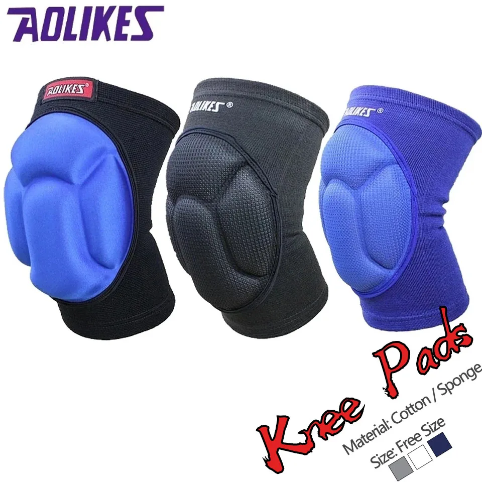 

AOLIKES 1 пара, утолщенные наколенники для футбола, волейбола, экстремальных видов спорта, поддержка фиксации, защита для велоспорта