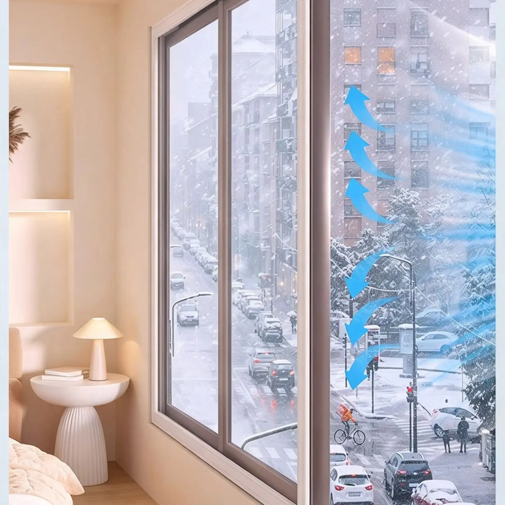 Winter Window Insulation Film, Clear Draft Stopper for Bedroom, Thermal Curtain for Cold Wind Proof
