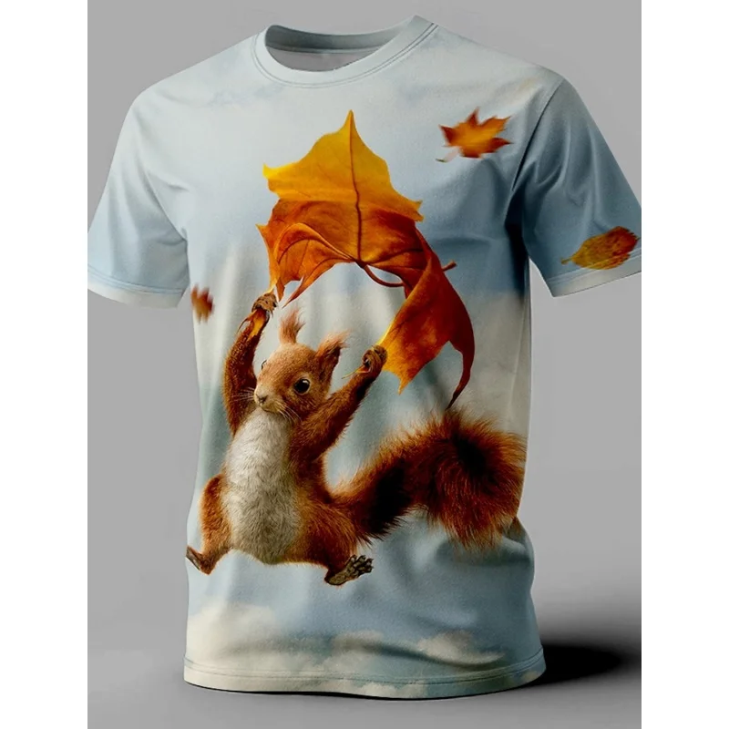 Grumbling Cat Squirrel Pattern T Shirt For Men Funny Animals 3D Printed Tees Casual Short Sleeve Round Neck Tops Street T-Shirts