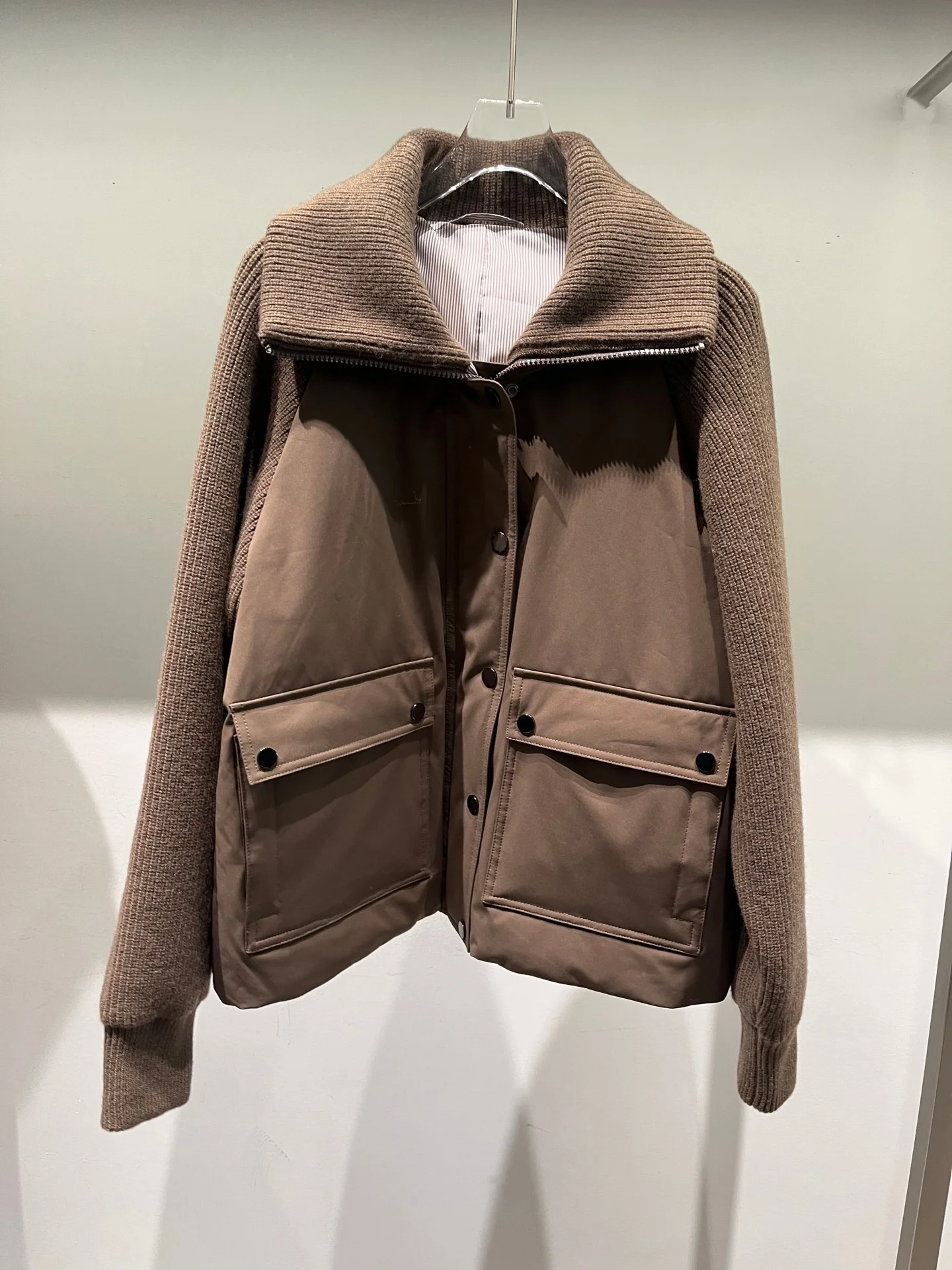 2026 Winter New Product Sheepskin And Velvet Stitching Cashmere Knitted Slim  Fitting Stand Collar Jacket