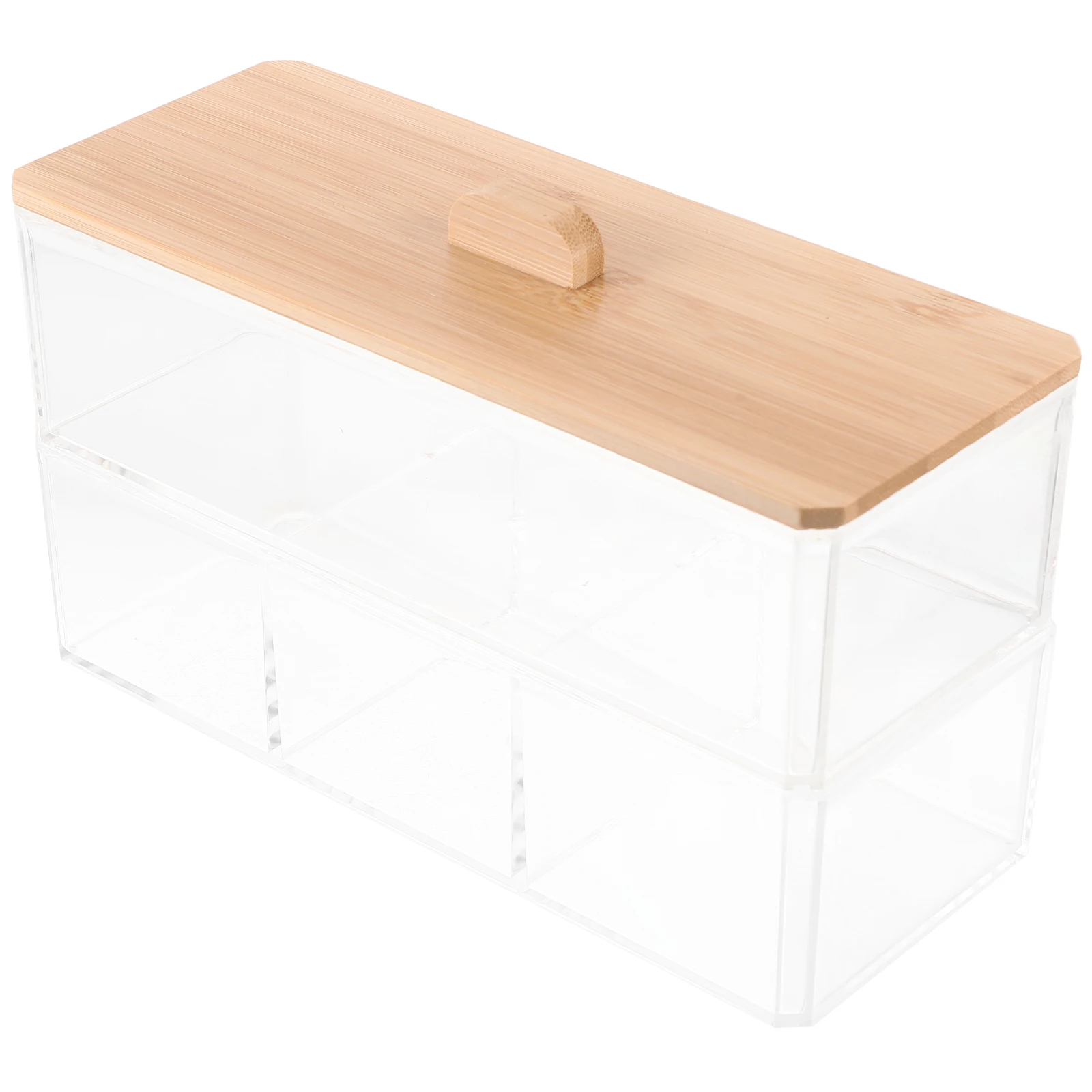

Bamboo Lid Swab Pad Storage Container Desktop Organizer Lidded Pad Box Makeup Cotton Holder Clear Dispenser Vanity