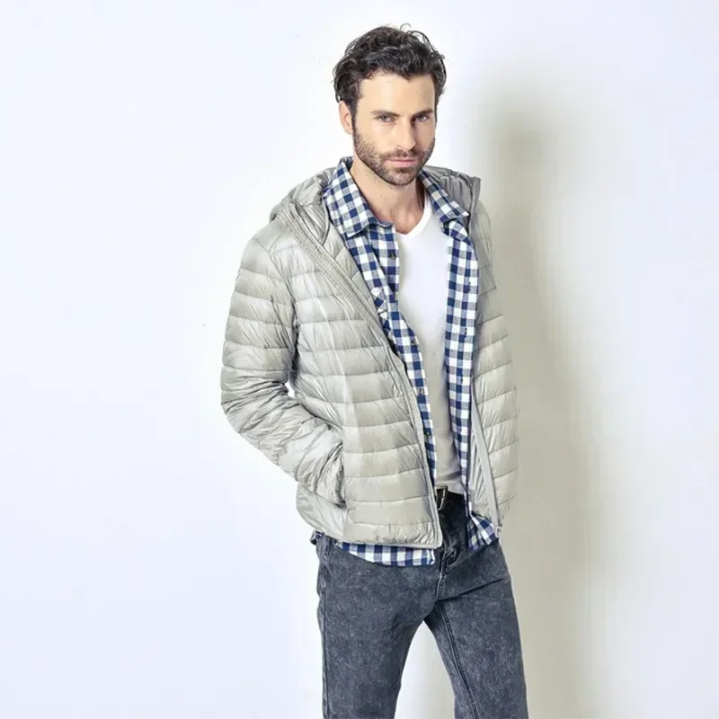 Chaqueta de plumón de pato ultraligera para hombre, abrigo de plumas con capucha, ropa de calle coreana, ropa cálida, marca de moda, primavera y otoño