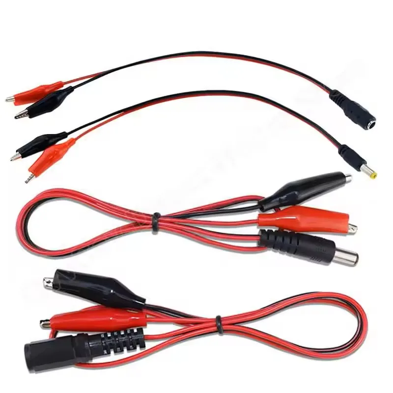 1PC 2 Alligator Clip to 1 Male or Female DC Power Plug Connector Adapter DC 5.5*2.1mm Clips Crocodile Test Leads