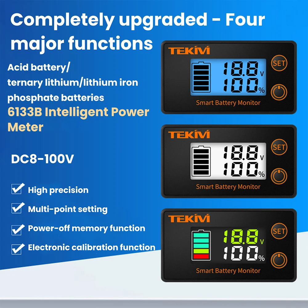 DC 8-100V Battery Capacity Indicator LCD Digital Electricity Meter Lead-acid Lithium LiFe PO4 Voltage Tester for Car Motorcycle