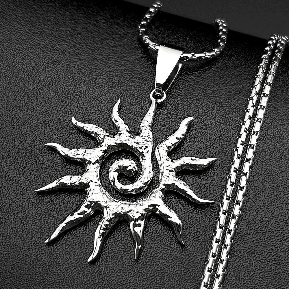 Spiral Sun Pendant Necklace For Women Men Stainless Steel Silver Color Daily Wear Boho Vintage Chic Neck Chain Gift Jewelry