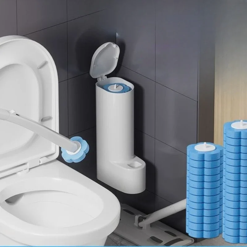 白い使い捨てトイレブラシセット、長い柄と交換可能なブラシヘッド付き、浴室アクセサリー用クリーナー