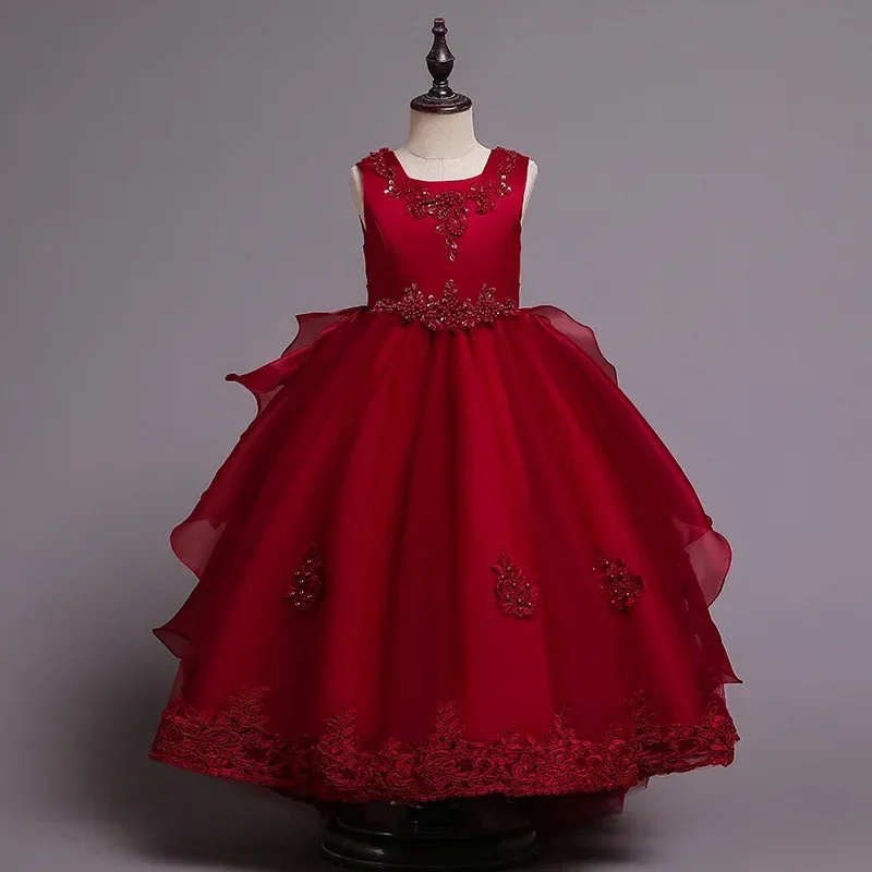

Children's Princess Summer Wedding DLarge Performance Dress Long Dress Fluffy Tail Flower Birthday Party Wedding Dress