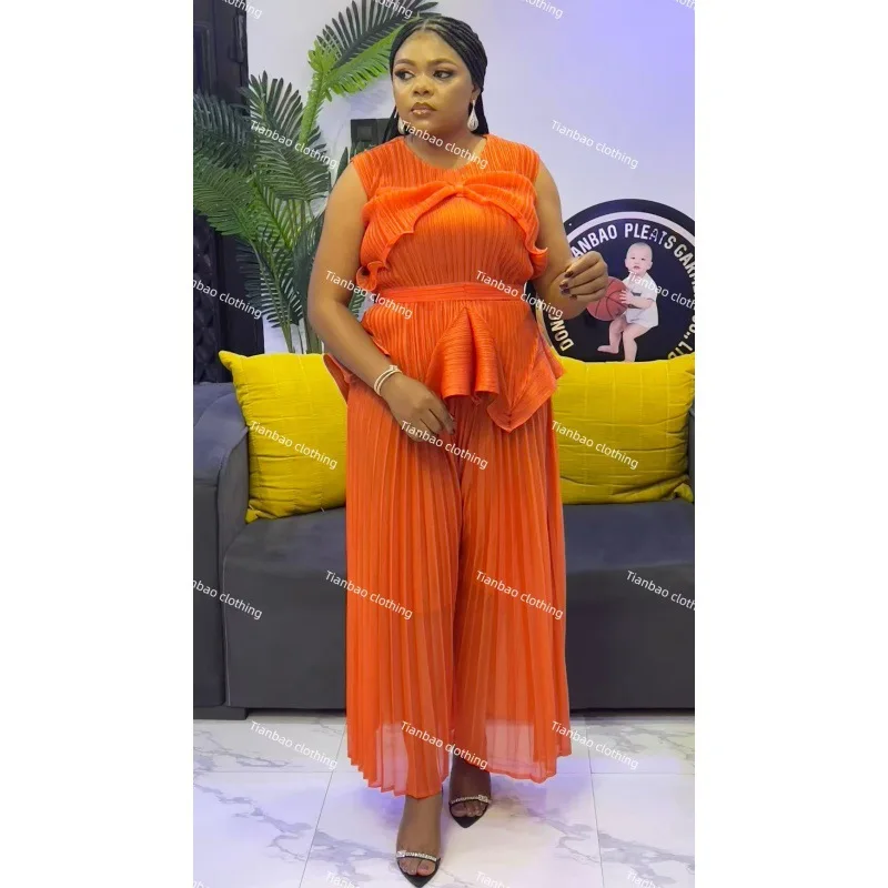 

MIYAKE новый комплект майки и брюк без рукавов, однотонные плиссированные элегантные женские прямые широкие брюки больших размеров в стиле пэчворк