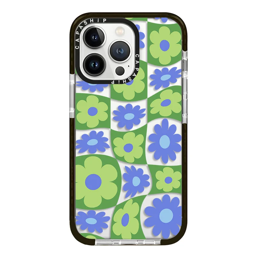 Colorful Chessboard Flowers Case For iPhone 16 15 14 13 12 11 Pro X XS XR Max 7 8 Plus SE 2 Soft TPU Shockproof Back Cover Capa