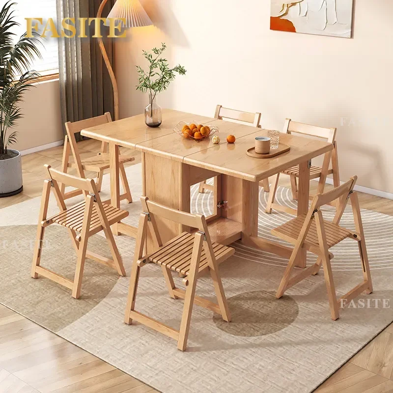 For Small Apartment Solid Wood Round Dining Table Wall Mounted Folding Table with Storage Cream Style Space Saving No