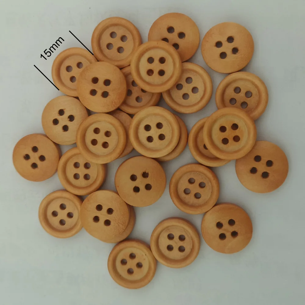 WBNWVE 50Pcs/Pack 4 Holes Multisizes 10MM-25MM Round Shirt Buttons Wooden DIY Scrapbooking Sewing Apparel Accessory