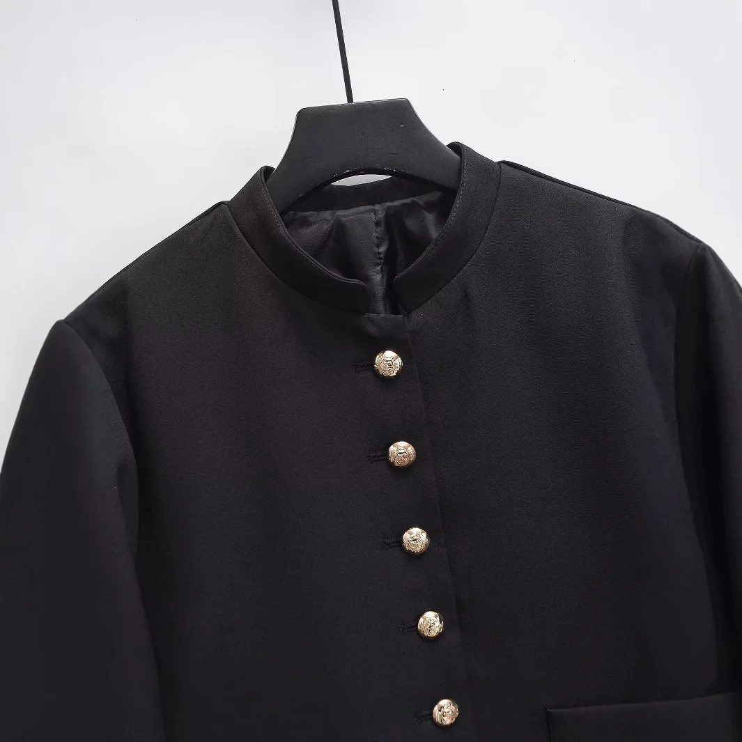 Veste de costume décontractée à col montant pour femmes, bouton doré décoré, Style européen et américain, vente en gros, nouvelle collection printemps