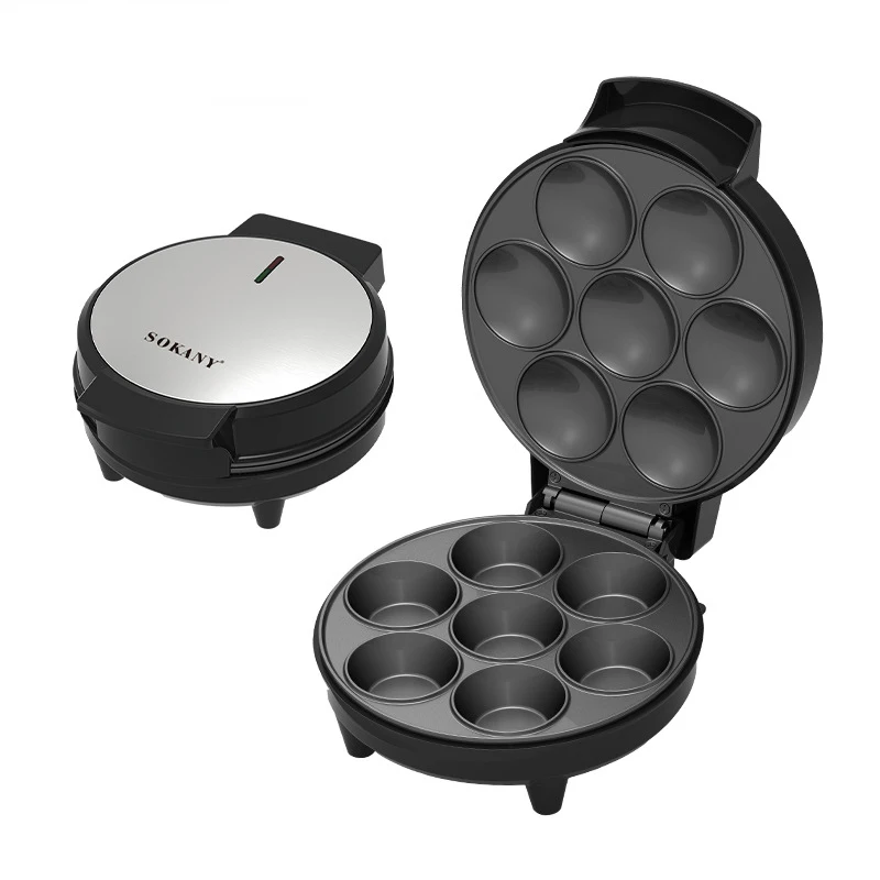 صانع كب كيك 1000 وات تسخين على الوجهين لـ 7 كب كيك، ماكينة صنع الكعك طلاء غير لاصق، أجهزة المطبخ، ماكينة طهي ذاتية الصنع