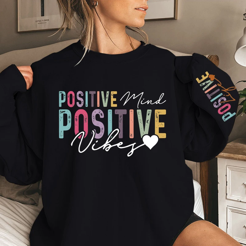 Women's Sweatshirts Positive Affirmations Life Mind Vibes Print Crew Neck Sweatshirts Oversized Graphic Long Sleeves Pullovers