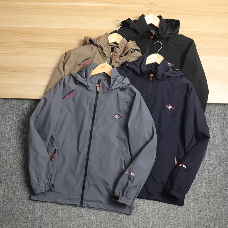 

Outdoor Waterproof Breathable Men's Casual Jaet Spring Autumn Hooded Zipper Closure Stand Fit Youth Faion Long Sve