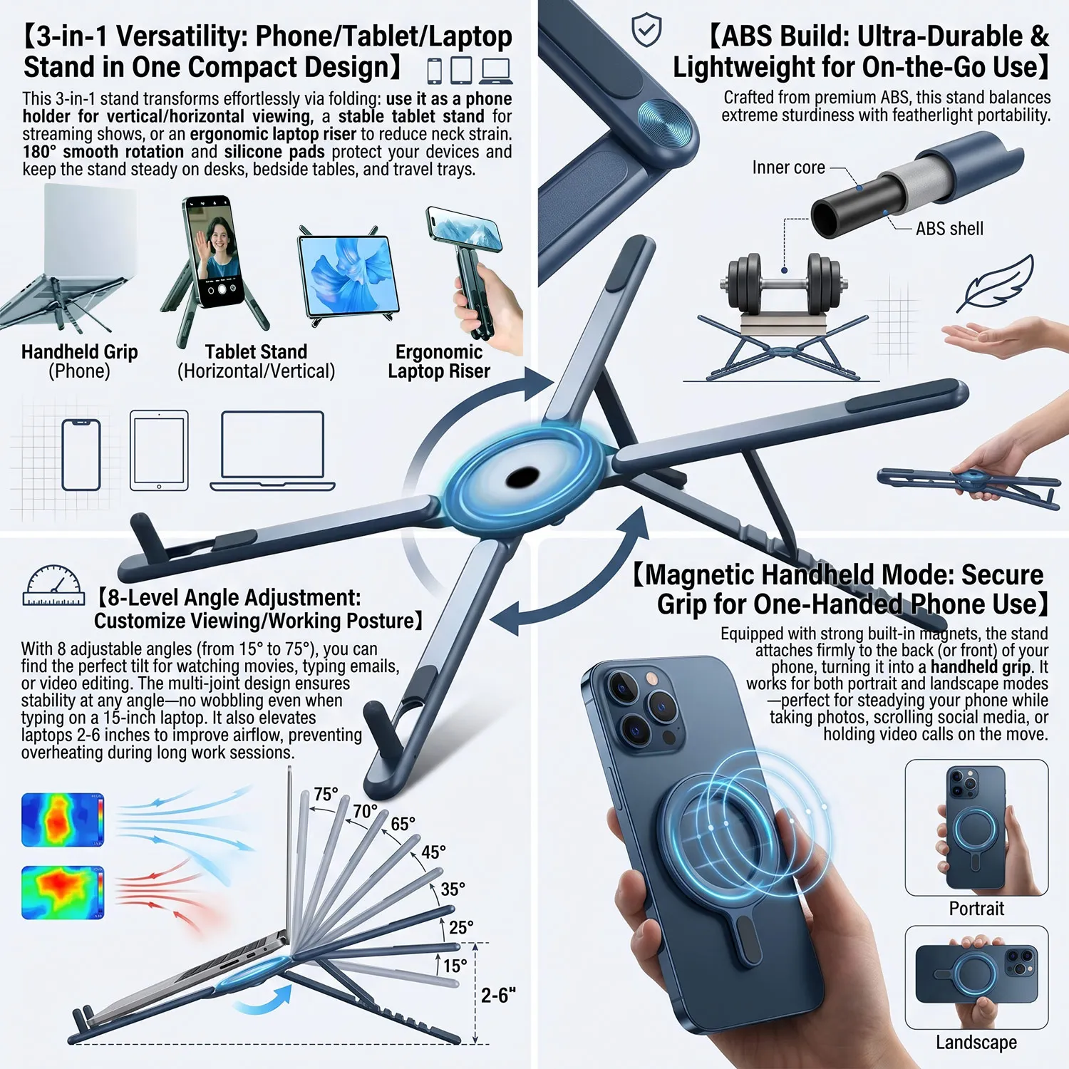 ABS Laptop Stand Foldable Design Magnetic Adsorption Tablet Stand X-Shaped Support Adjustable Height Phone Stand
