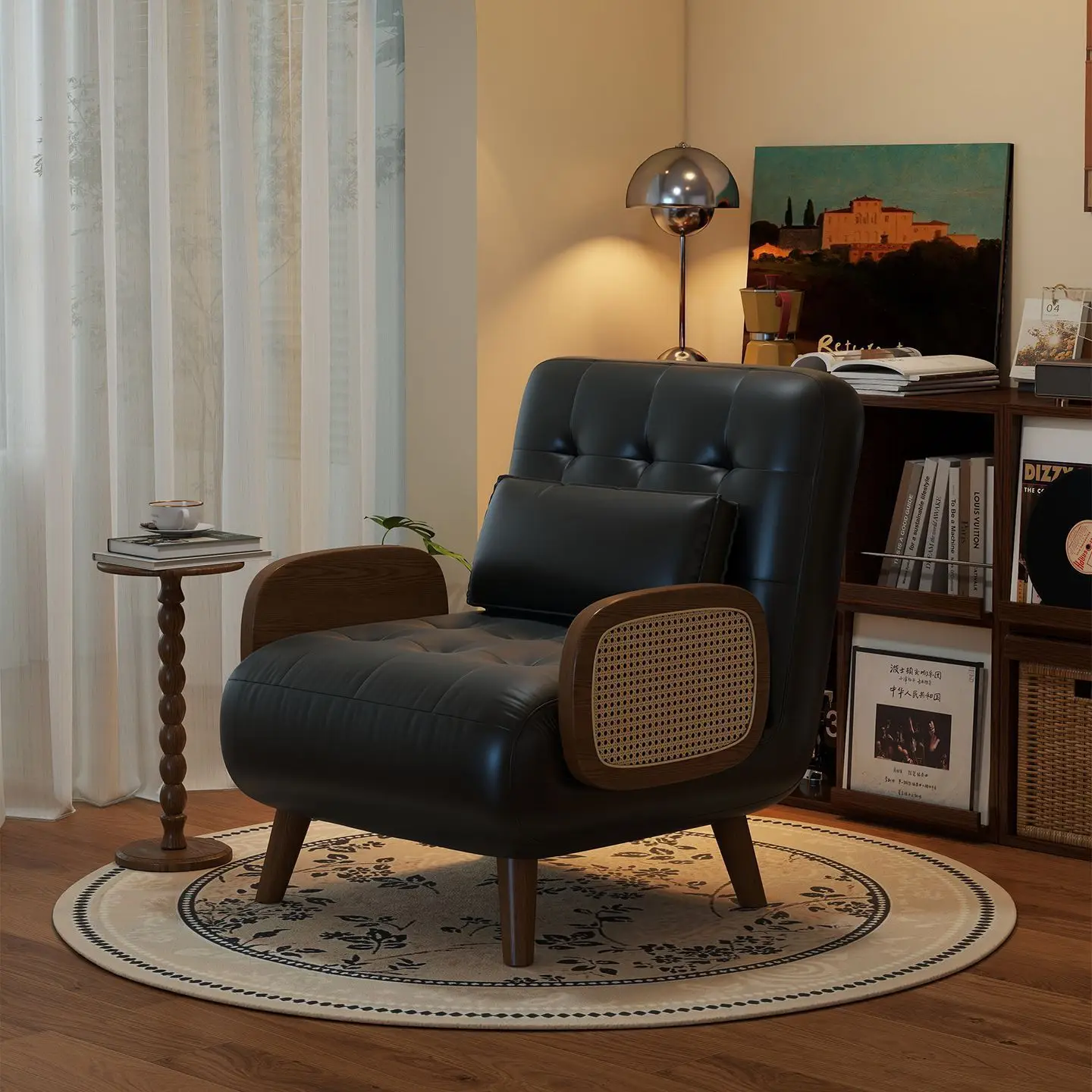 Sofa, small folding multi-functional living room, antique black retro