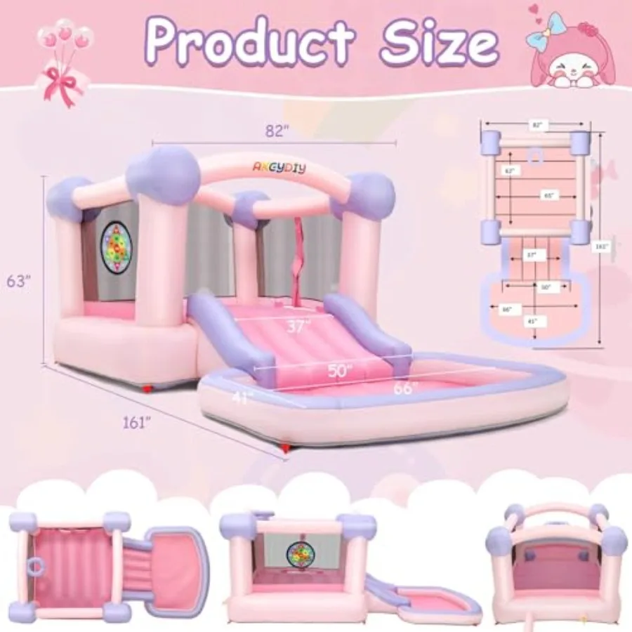 풍선 놀이터 점핑 캐슬 슬라이드 바운서 유아용 뒷마당 바운시 하우스 (송풍기, 볼풀, 농구대, 다트 포함)