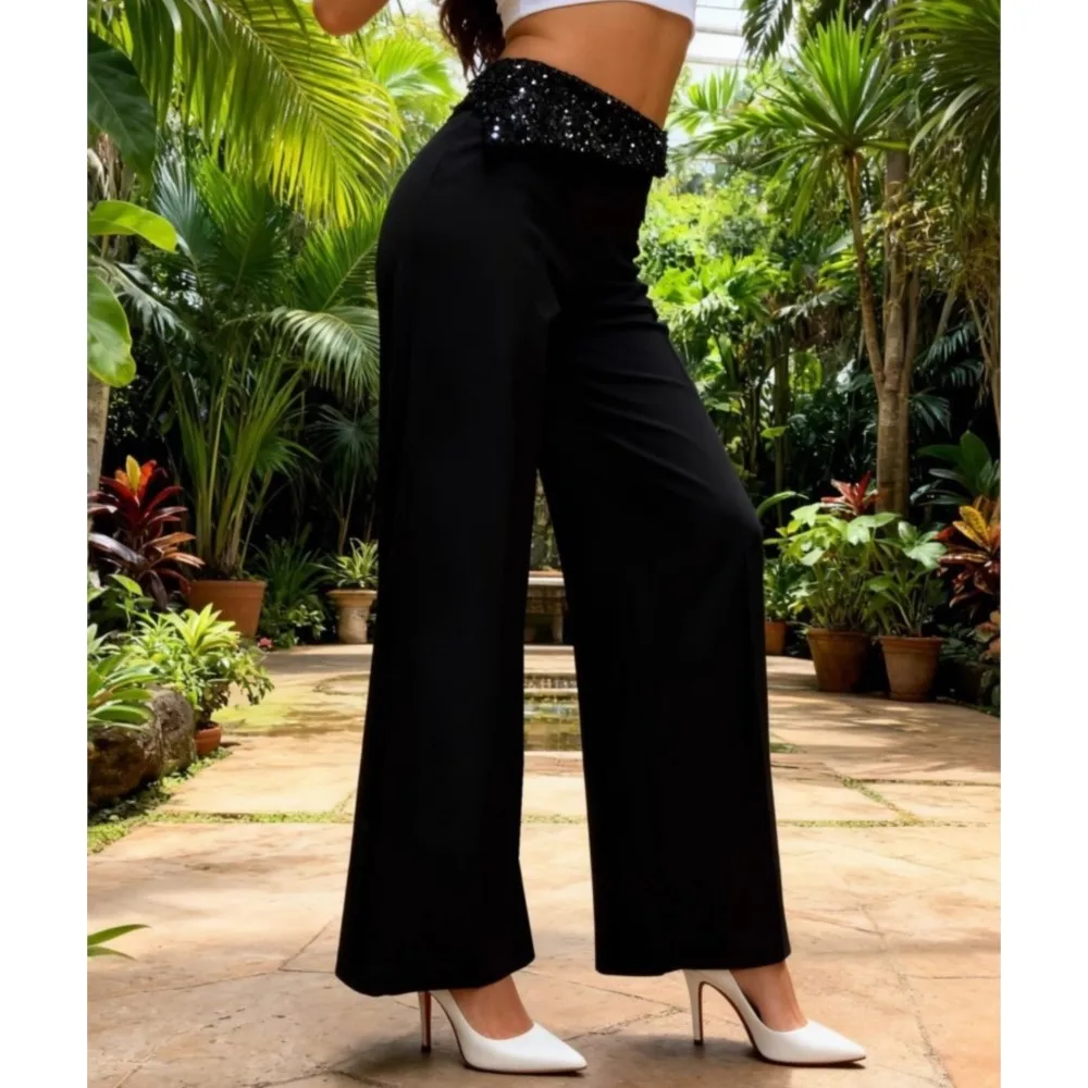 موضة الترتر خياطة عالية الخصر بنطلون المرأة ربيع جديد مكتب التخسيس عالية الخصر مستقيم من خلال بنطلون أنثى #5