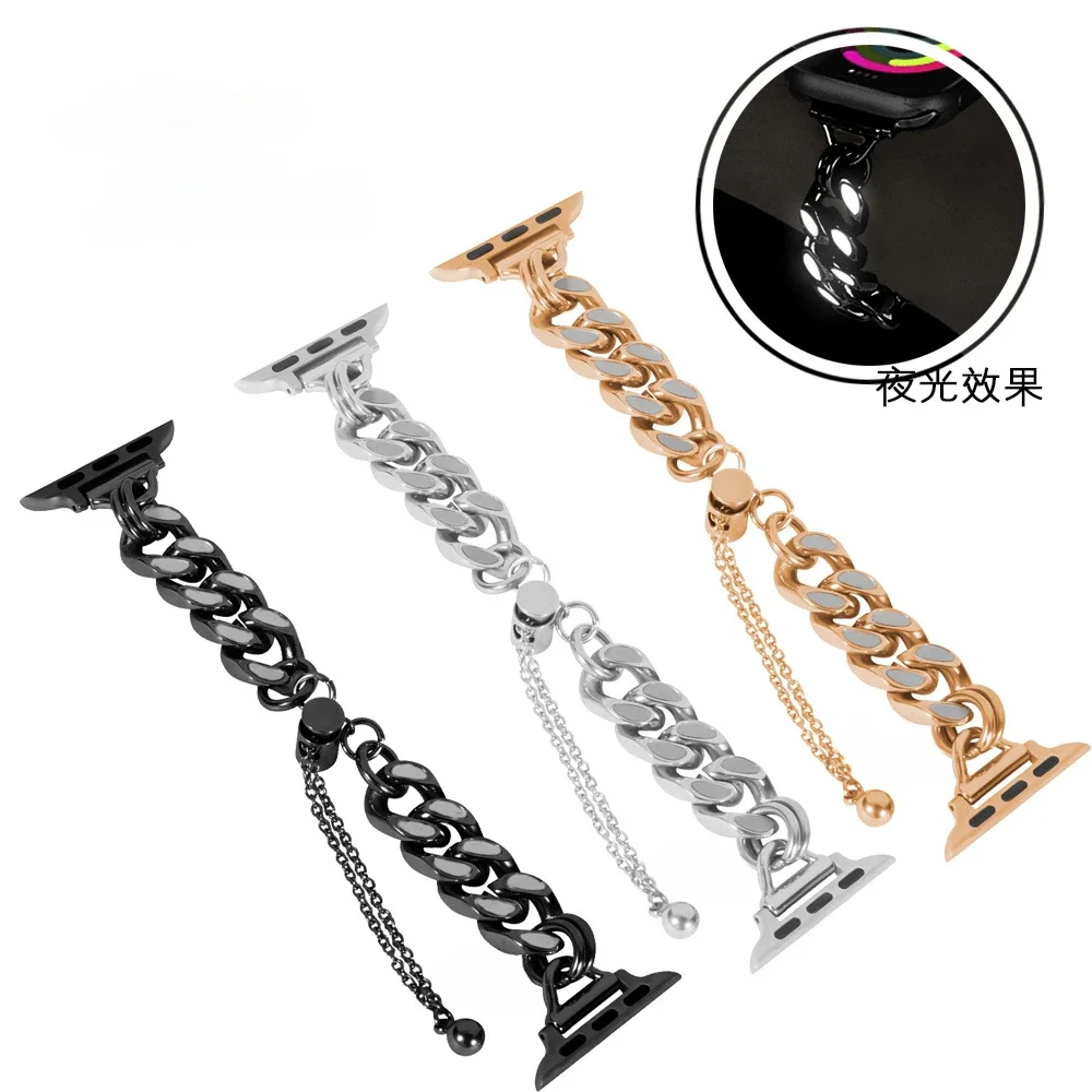 for Apple Watch Ultra Glowing Band Series 9 8 7 6 5 4 3 2 Luminous Metal Chain Strap 49mm 45mm 44 42 41 40 38mm