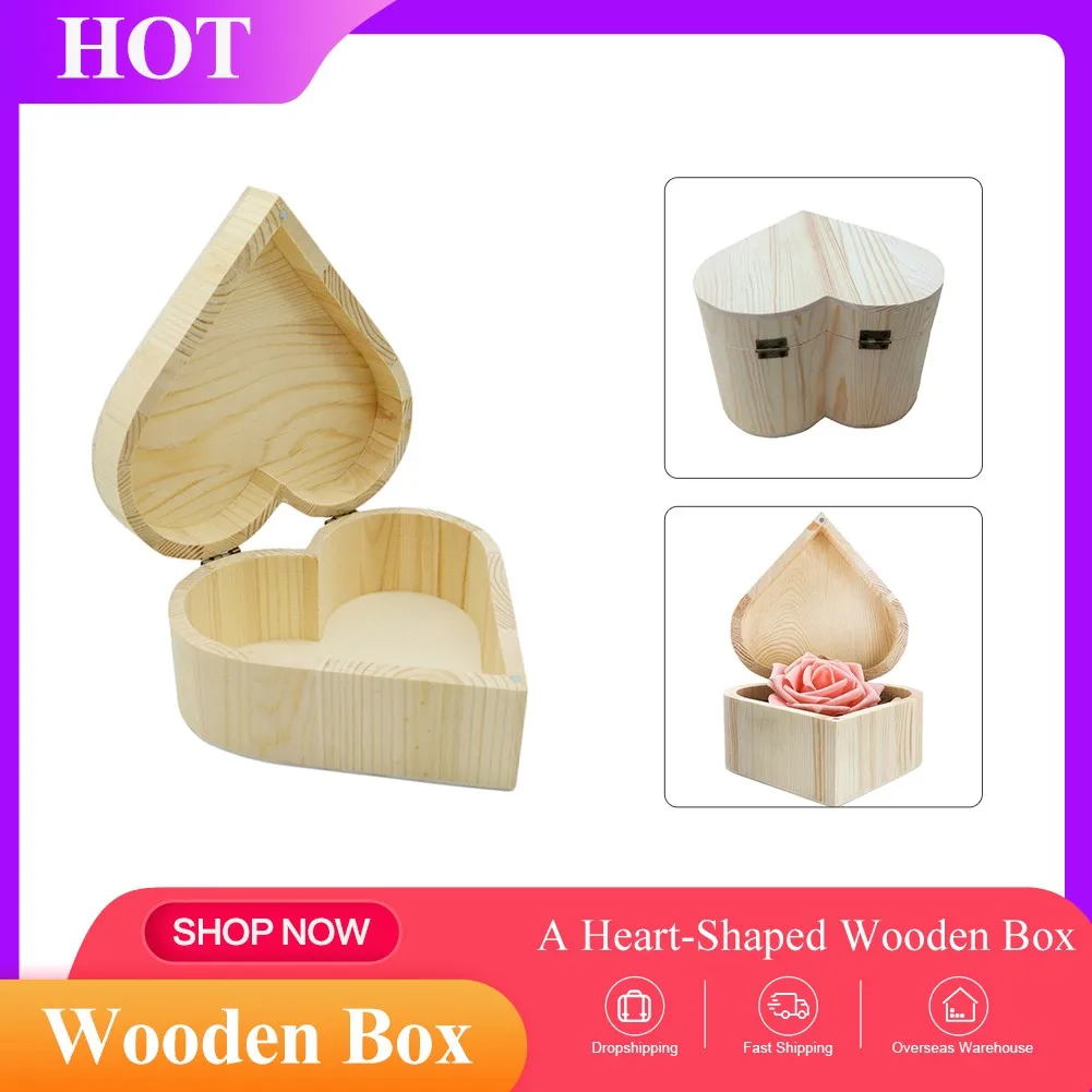 Professional Heart Shaped Wooden Box Retro Wood Packing Heart Box Storage Box Creative Handicrafts Daily Jewelry Case