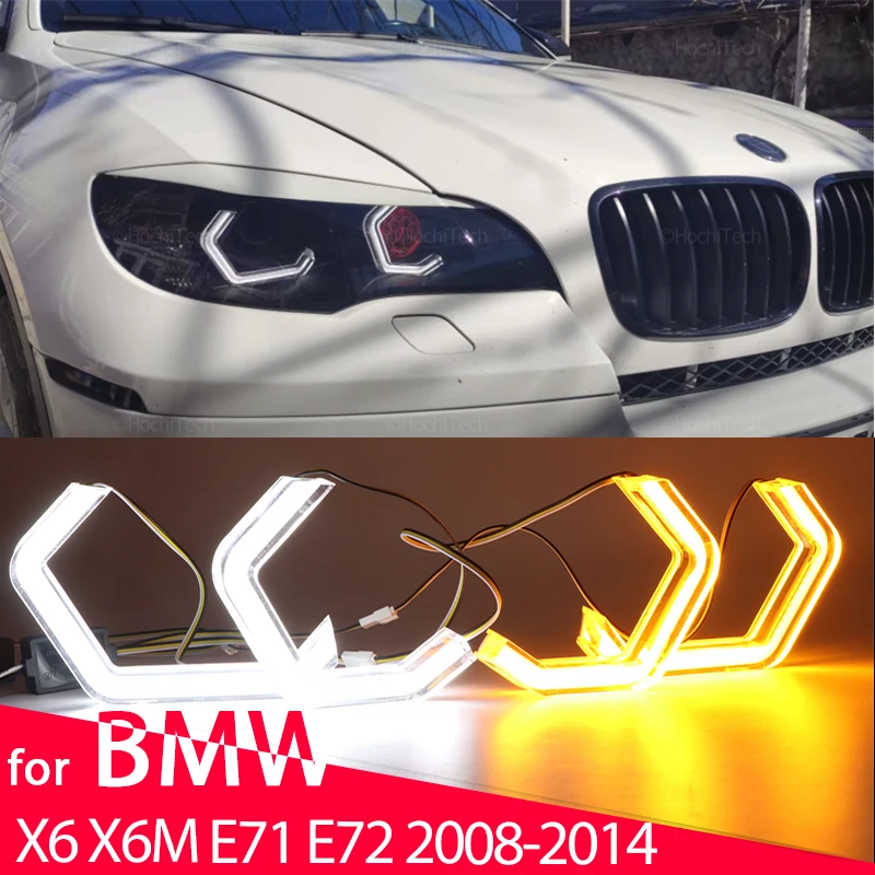 M4 style LED Angel Eyes Bulb  Ring White Yellow Lamp Daytime Running Light Styling for BMW X6 X 6 M X6M E71 E72 2008-2014