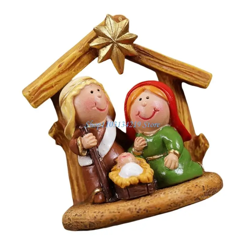 N5KC Resins Christmas Nativity Scene Miniature Religious Home Decoration Figurines
