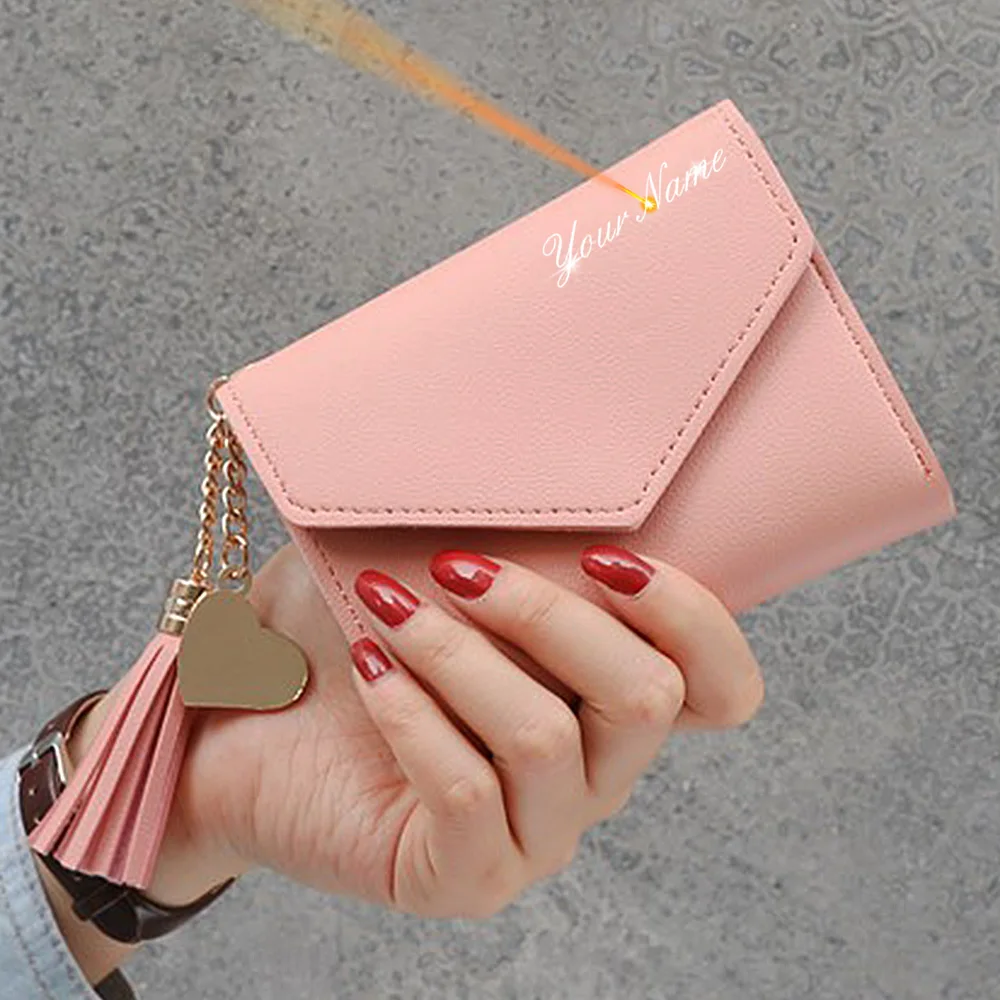 2024 Short Women Wallets Free Name Customized Fashion Mini Cute Quality Female Wallet Card Holder Tassel Pendant Women\'s Purse